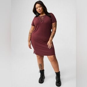 Torrid Jersey Lace Up Shift Slit Tee Shirt Midi Dress 2X 18 20 NWT